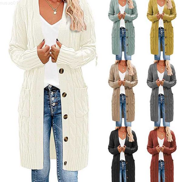 

women's sweaters women's cardigan sweater 2022 autumn and winter new long coat twisted rope solid color knitted sweaters women twi, White;black