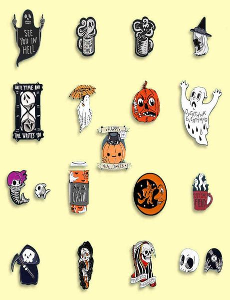 

halloween enamel pin pumpkin ghost brooch trick or treat jewelry soft enamel pins gift for friends kids5226544, Gray
