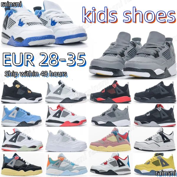 

kids shoes 4s high children red thunder fire red motorsports basketball boys girls sneakers youth size 28-35, Black