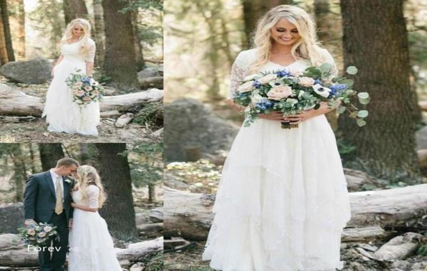 

2018 western country bohemian forest wedding dress lace chiffon v neck boho garden country bridal gown with sleeves plus siz4673288, White