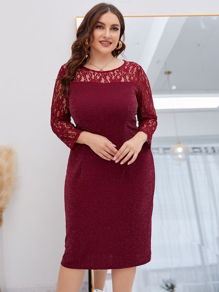 

basic casual dresses plus size wedding guest dresses women autumn winter lace patchwork sequined evening party dress slim bodycon maxi prom, Black;gray