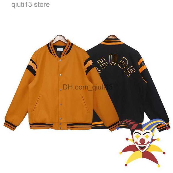 

men's jackets 2022fw bomb jacket men women version heavy fabric leather stitching woolen coat baseball jacket t230718, Black;brown