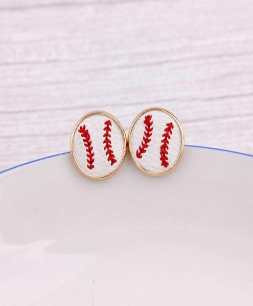 

16mm embroidery baseball stud earrings cheetah animal print hairy genuine leather studs for women gold softball earrings sports je2622211, Golden;silver