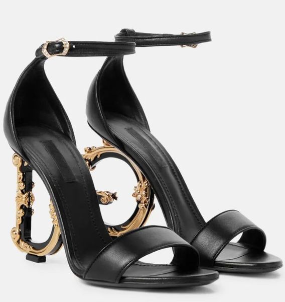 

fashion keira dg shaped women's sandals lacquer leather ankle buckle high dg dolcely gabbanaly dolc show noble unique charm eu35-42, Black
