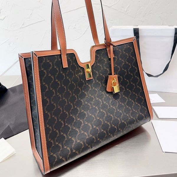 

large capacity pockets tote shopping bag genuine leather fashion letters key lock women big handbags purse shoulder bags internal zipper poc