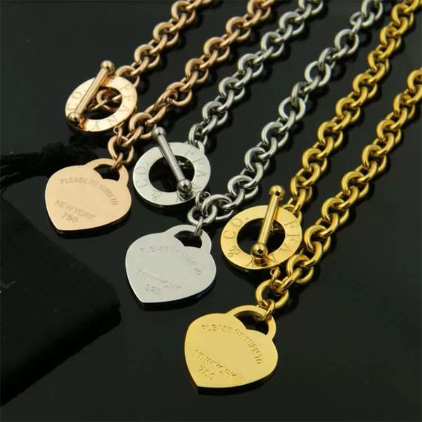 

luxury fashion pendant t necklace classic couple heart necklace fashion 316l titanium steel designer necklace hrand jewelry tiffaniess, Silver