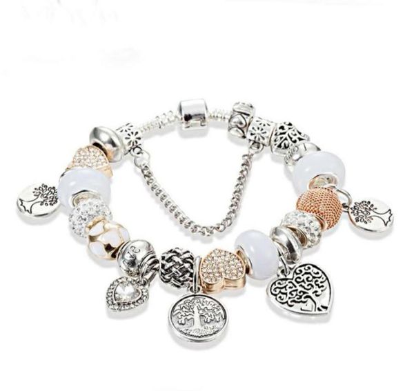 

charm silver bracelet life tree pendant bangle love charm beads fit for chain diy wedding jewelry women bracelets4363937, Golden;silver