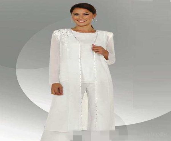 

white chiffon long sleeves mother of the bride pant suits with long blouse sequins beaded mother of groom pant suit5321344, Black;red
