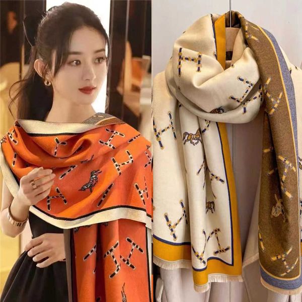 

h scarf women's winter 2022 new versatile and advanced feel imitation cashmere wool double sided mesh red warm neck, Blue;gray