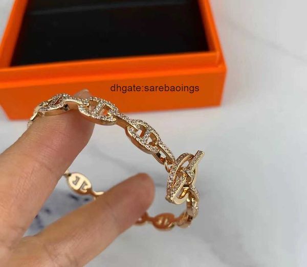 

aher mas designer luxury brand enamel bracelet h family's pig nose full diamond bracelet 18k rose gold bracelet women's ot button, Black