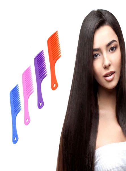 

1pc wide tooth handle hairdressing salon antistatic plastic hair comb detangling, Silver