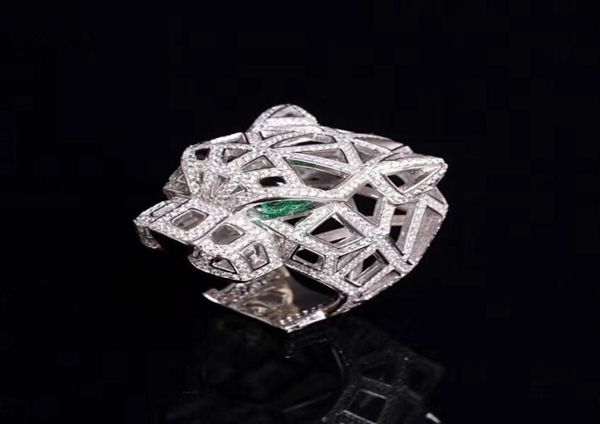 

solid 925 sterling silver leopard head finger rings paved cubic zirconia stones panther animal hollow rings for men women party 206690780, Slivery;golden