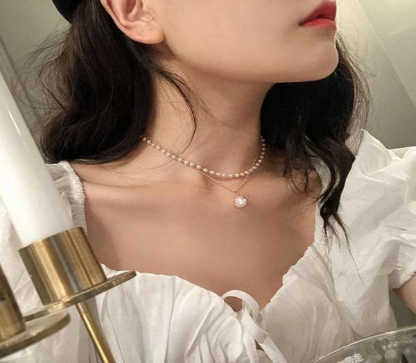 

double layers pearl necklace for women gold color engagement wedding statement necklaces korean fashion jewelry4330739, Silver