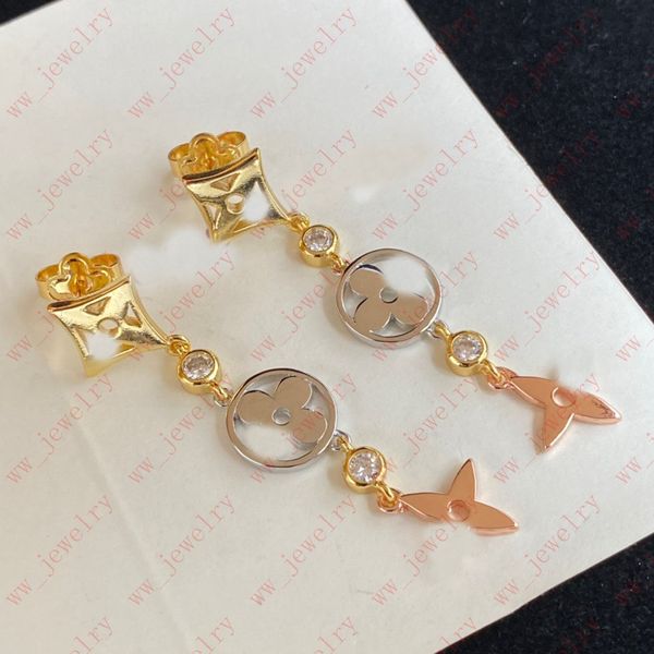 

18k gold flash diamond earrings stud gold silver rose gold three color hollow long stud tassel earrings fashion item banquet wedding party