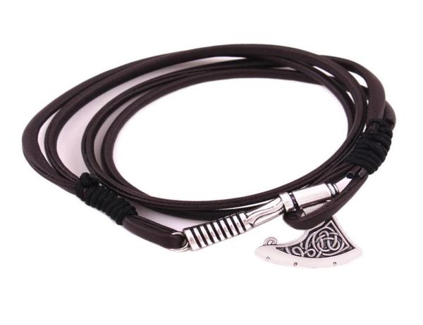 

2018 fashion silver charm leather trinket viking amulet slavic sword axe pendant shield pendant bracelet jewelry4799899, Golden;silver