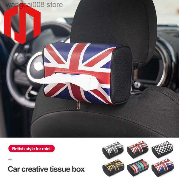 

car tissue box auto interior union jack pu leather car tissue napkin box bag package armrest box storage for mini cooper jcw s one all serie