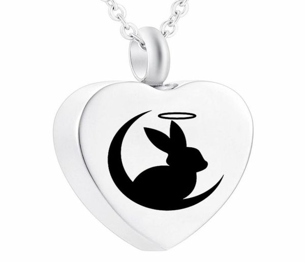 

moon festival cremation ashes urn pendant rabbit heart stainless steel necklace for pet human memorial jewelry1114631, Silver
