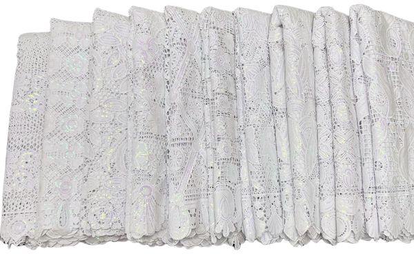 

yq-2106 milk fiber fabric lace premium quality white 5 yards women sewing daily 2023 cord lace cording embroidery durable new design africa, Black;white