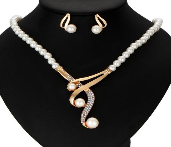 

luxury bridal jewelry set crystal beads necklace simulated pearl earrings1889315, Silver