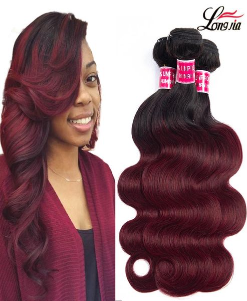 

t1bburgundy body wave ombre body wave hair bundles malaysian ombre human hair extensions body wave virgin hair7824507, Black