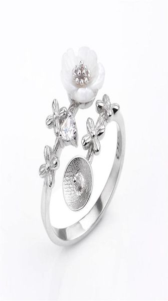 

pearl ring settings 925 sterling silver findings flower white shell zircon pearls mount diy 5 pieces5318529, Slivery;crystal