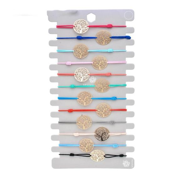 

12pcssets gold tree of life charms bracelet women braided adjustable elastic rope chain bracelets handmade jewelry gift8805431, Golden;silver