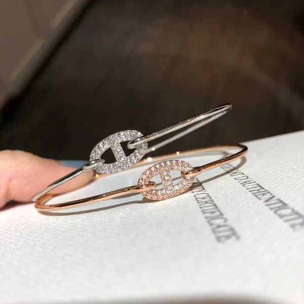 

designer hemrres bracelet h family full diamond pig nose female design high grade light luxury young style precision thickened 18k rose gold, Black