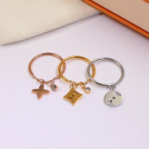

europe america fashion style rings lady womens 3 color metal engraved letter hollow out flower with diamond combined ring size us67810081, Slivery;golden
