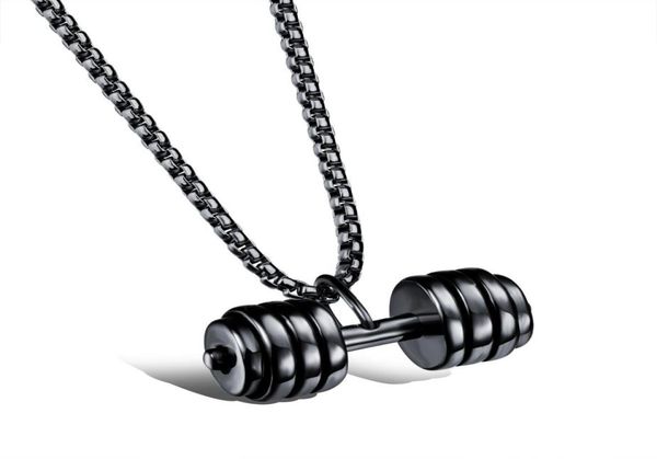 

blackgoldsilver stainless steel weightlifting barbelldumbbell pendant necklace 236quot chain8989185, Silver