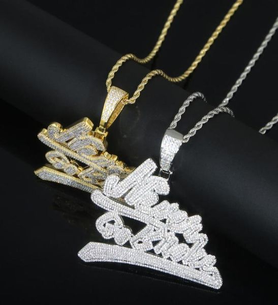 

women men hip hop iced out bling letter never go broke pendant with cuban rope chain hiphop necklaces fashion cubic zirconia charm9441265, Silver