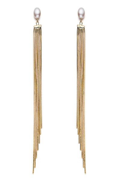 

pearl long tassel drop earrings natural pearl drop earring dangle hanging earring for women1274373, Silver
