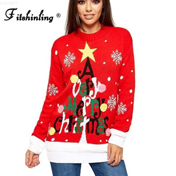 

women's sweaters fitshinling letter christmas ugly sweater women fashion winter pull femme snowflake red jumper knitted 2022 pullover, White;black