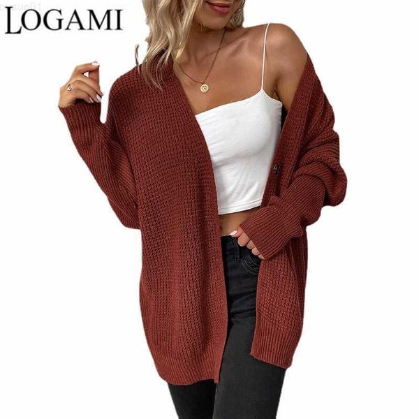 

women's sweaters logami bat sleeve knitted sweater women's autumn winter one button cardigan sweaters l230718, White;black