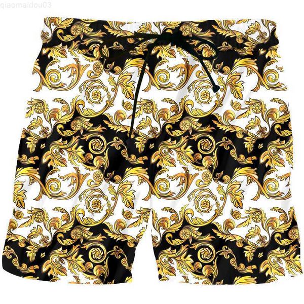 

men's shorts novelty 3d golden floral printing baroque style boardshorts summer short pants luxury royal men's hip hop shorts homm, White;black