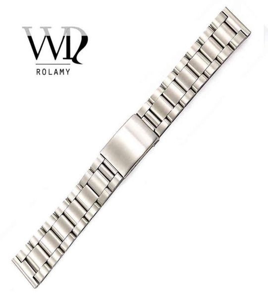 

rolamy band 17 18 19 20mm 316l stainless steel silver brushed strap old style oyster bracelet straight h2204198736870, Black;brown