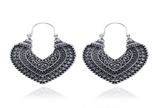

retro ethnic heart earrings for women bohemian carved hollowedout alloy hoop earring fashion jewelry accessories whole1752452, Golden;silver