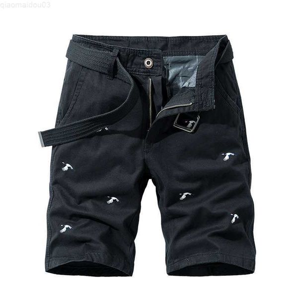 

men's shorts cargo shorts men cotton embroidery bermuda male new 2022 summer men's military zipper pants male baggy tactical short, White;black