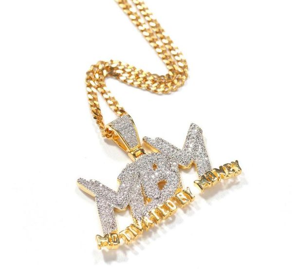 

iced out zircon letter motivated by money pendant necklace two tone plated micro paved lab diamond bling hip hop jewelry gift2711911, Silver