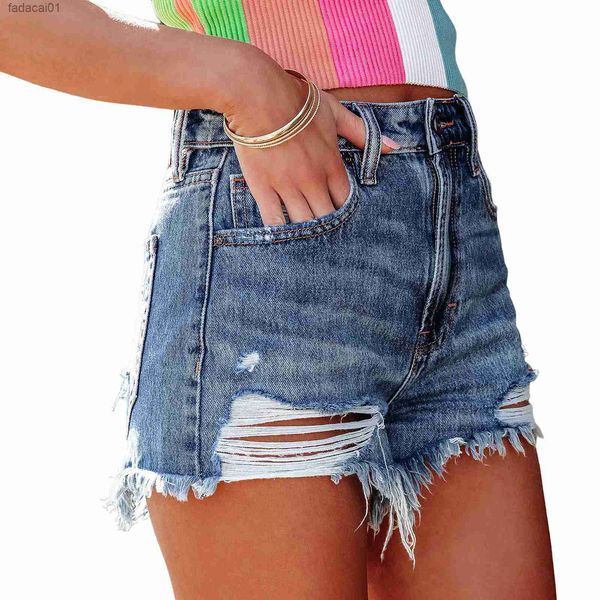 

2023 summer new women's denim shorts fashion high elasticity ripped tassel shorts jeans female mid waist shorts s2xl l230621, White;black