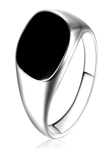 

ring fashion black enamel polished signet seal biker finger ring for women men jewelry7476403, Silver