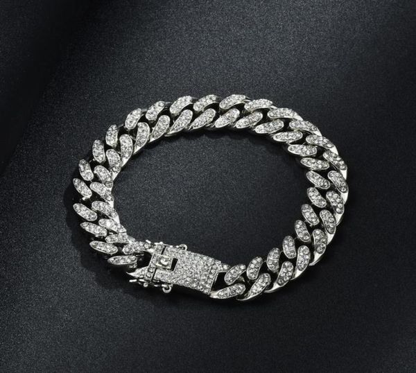 

men hip hop bling iced out miami cuban chain bracelet rosegold silver gold simulated diamond jewelry6245840, Golden;silver