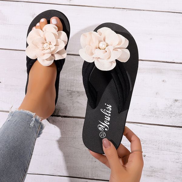 

slippers summer beach shoes for women 2023 fashion flower women s wedges roman ladies casual flip flops female flat slides 230718, Black