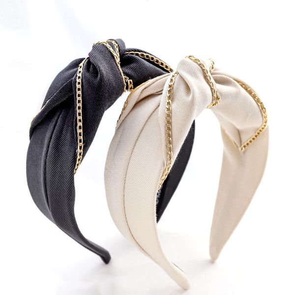 

fashion street girls headband women soft cloth hairband gold alloy chain headwear wide side solid head band autumn hair accessorie4546314, Silver