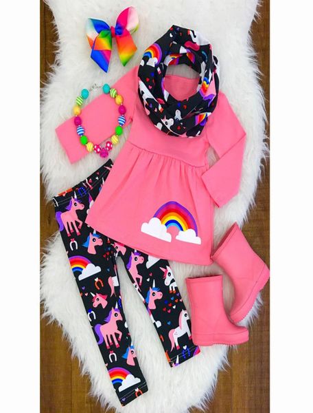 

christmas baby girl clothing set unicorn kids toddler girls outfits clothes tshirt dress long pants 2pcs set8765821, White