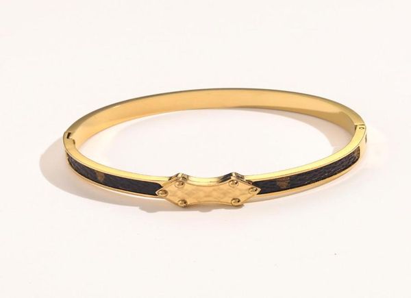 

designer branded bracelets women bangle designer jewelry faux leather 18k gold plated stainless steel bracelet womens wedding gift5308296, Black