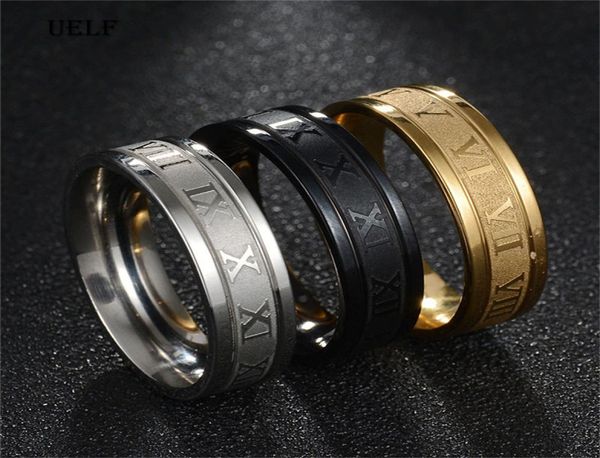 

uelf brand roman numbers ring stainless steel ring for women men ladies girls black gold color finger bague9044970, Silver