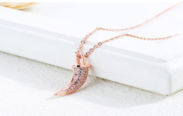 

horn full zircon pendant necklace copper alloy material plated chain necklace inlaid zircon trendy women jewelry gift9306093, Silver
