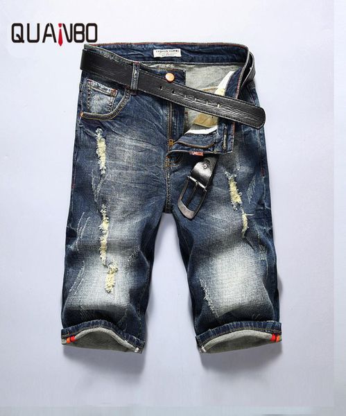 

2018 new fashion hole jeans cats scratched summer denim shorts men039s stretch casual shorts3208993, Blue
