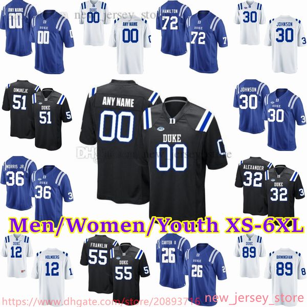 

2023-24 custom xs-6xl ncaa duke blue devils football jersey dimukeje carter ii franklin holmberg birmingham hamilton brice morris jr. alexan, Black