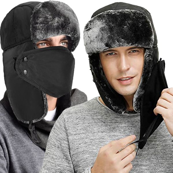 

fashion face masks neck gaiter winter men women warm waterproof russian adjustable ushanka hat with ear flap mask fur trapper cap warm balac